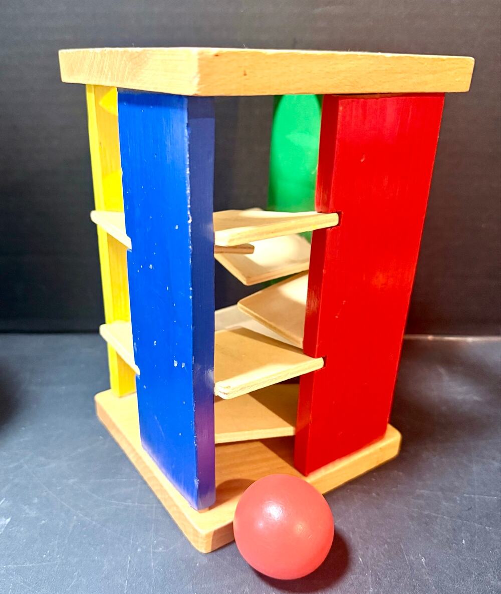 Melissa & Doug Pound & Roll Tower classic wooden toy with cascading ramps & ball